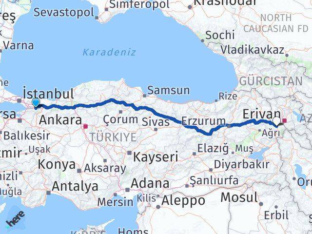 Kocaeli Başiskele Iğdır Arası Kaç Km - Yol Haritası