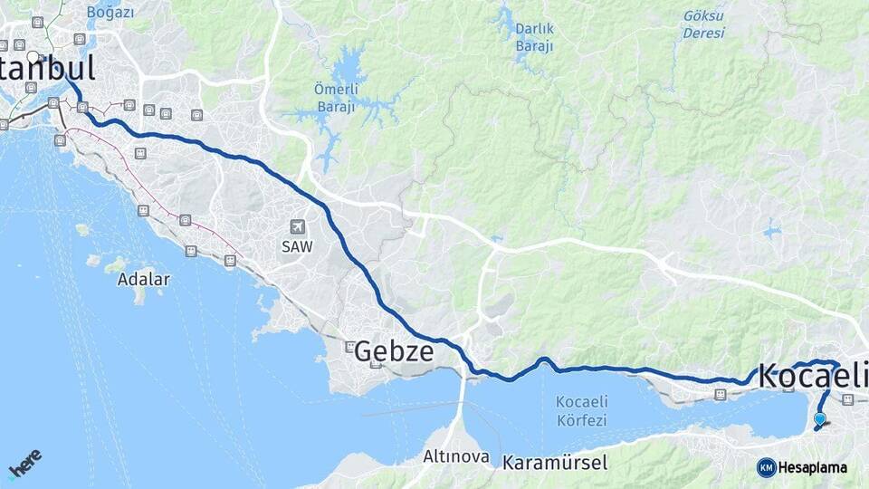 Kocaeli Başiskele İstanbul Arası Kaç Km - Yol Haritası