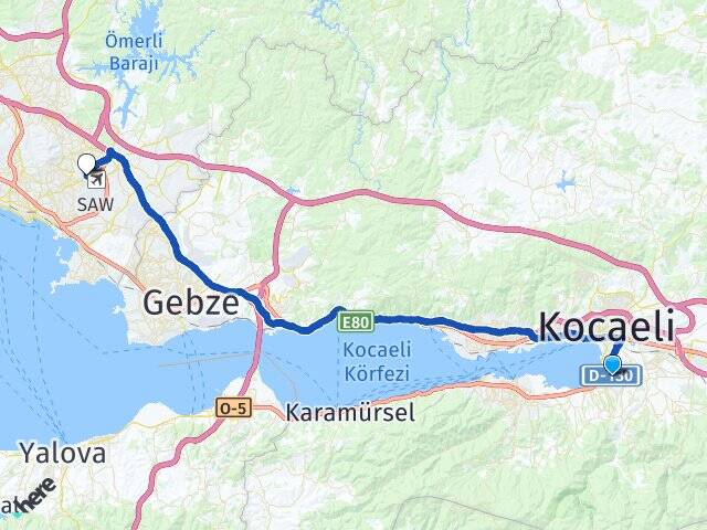 Kocaeli Başiskele Kurtköy Pendik İstanbul Arası Kaç Km - Yol Haritası