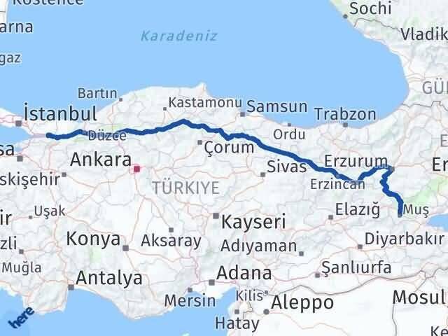 Kocaeli Başiskele Muş Arası Kaç Km - Yol Haritası