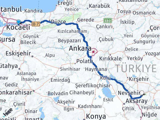 Kocaeli Başiskele Nevşehir Arası Kaç Km - Yol Haritası