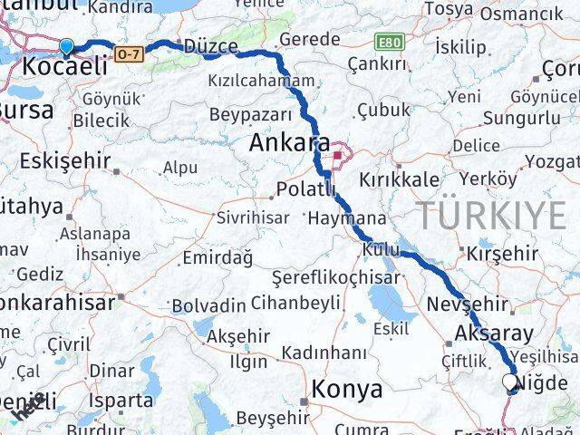Kocaeli Başiskele Niğde Arası Kaç Km - Yol Haritası