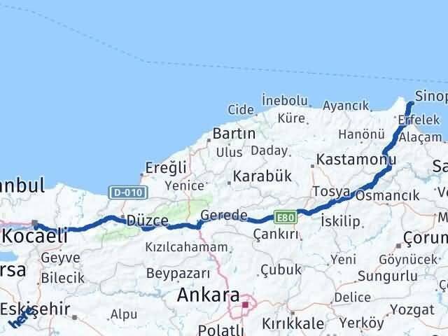 Kocaeli Başiskele Sinop Arası Kaç Km - Yol Haritası