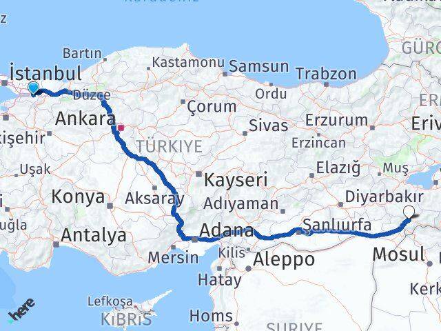 Kocaeli Başiskele Şırnak Arası Kaç Km - Yol Haritası