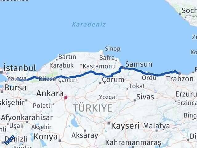 Kocaeli Başiskele Trabzon Arası Kaç Km - Yol Haritası