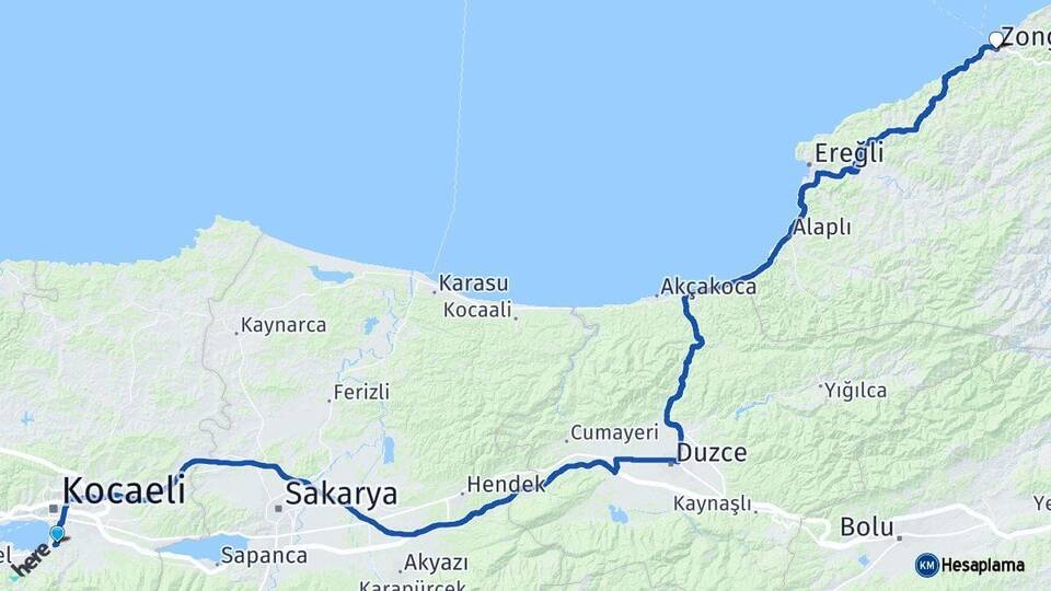 Kocaeli Başiskele Zonguldak Arası Kaç Km - Yol Haritası