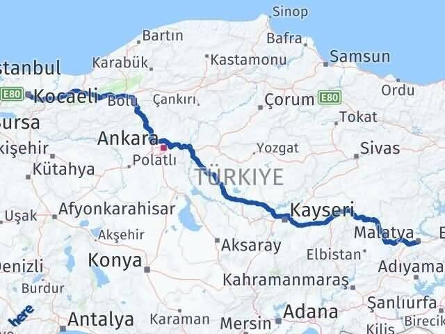 Kocaeli Battalgazi Malatya Arası Kaç Km - Yol Haritası