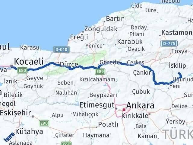 Kocaeli Bayat Çorum Arası Kaç Km - Yol Haritası
