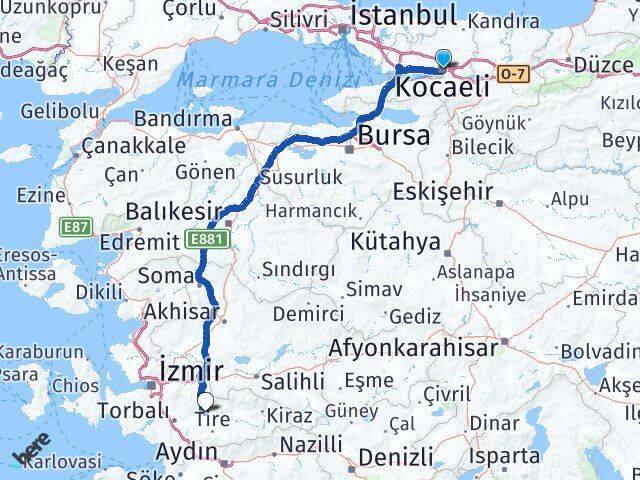 Kocaeli Bayındır İzmir Arası Kaç Km - Yol Haritası