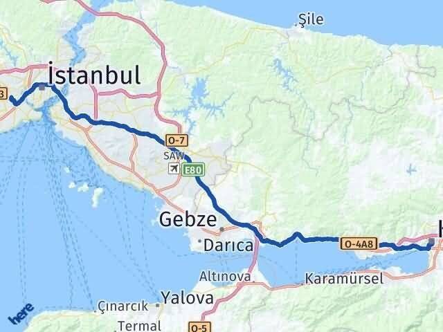Kocaeli Bayrampaşa İstanbul Arası Kaç Km - Yol Haritası