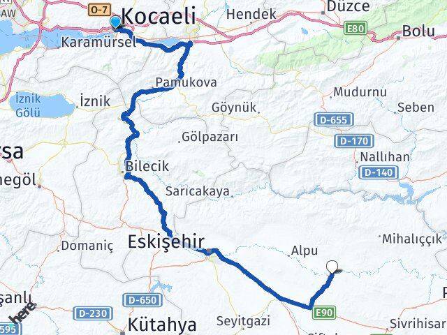 Kocaeli Beylikova Eskişehir Arası Kaç Km - Yol Haritası