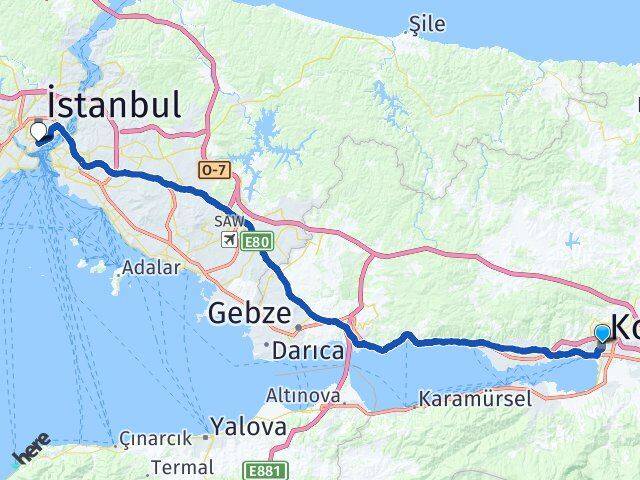 Kocaeli Beyoğlu İstanbul Arası Kaç Km - Yol Haritası