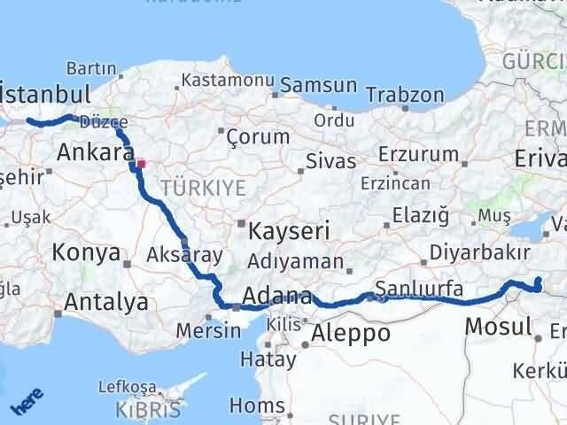 Kocaeli Beytüşşebap Şırnak Arası Kaç Km - Yol Haritası