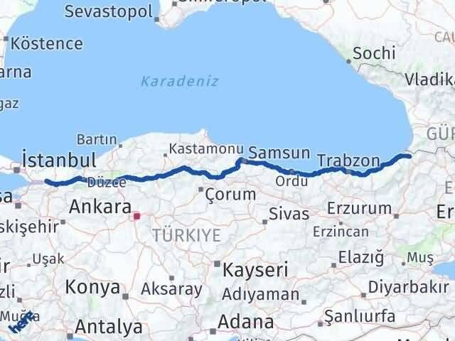 Kocaeli Borçka Artvin Arası Kaç Km - Yol Haritası