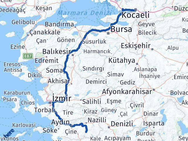 Kocaeli Bozdoğan Aydın Arası Kaç Km - Yol Haritası