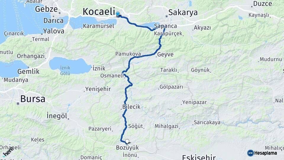 Kocaeli Bozüyük Bilecik Arası Kaç Km - Yol Haritası
