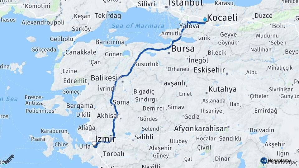 Kocaeli Buca İzmir Arası Kaç Km - Yol Haritası
