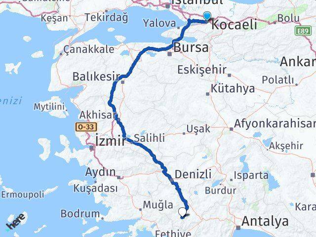 Kocaeli Çameli Denizli Arası Kaç Km - Yol Haritası
