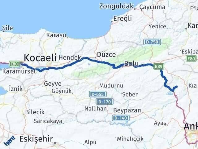 Kocaeli Çamlıdere Ankara Arası Kaç Km - Yol Haritası