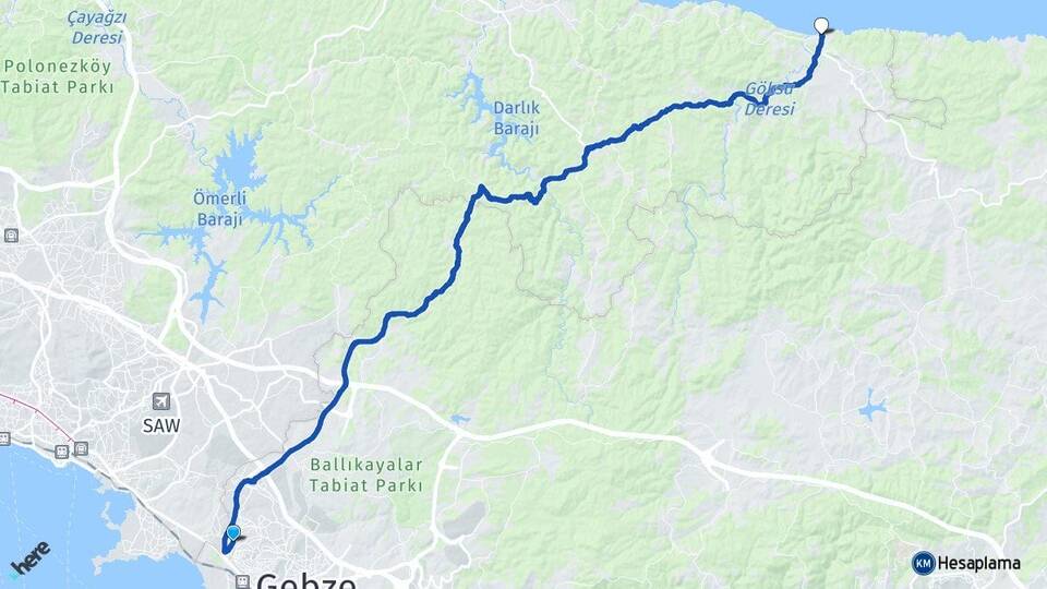Kocaeli Çayırova Ağva Şile İstanbul Arası Kaç Km - Yol Haritası