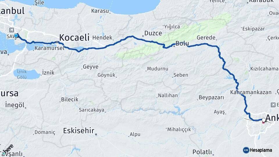 Kocaeli Çayırova Ankara Arası Kaç Km - Yol Haritası