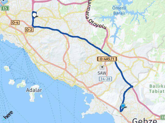 Kocaeli Çayırova Çakmak Ümraniye İstanbul Arası Kaç Km - Yol Haritası