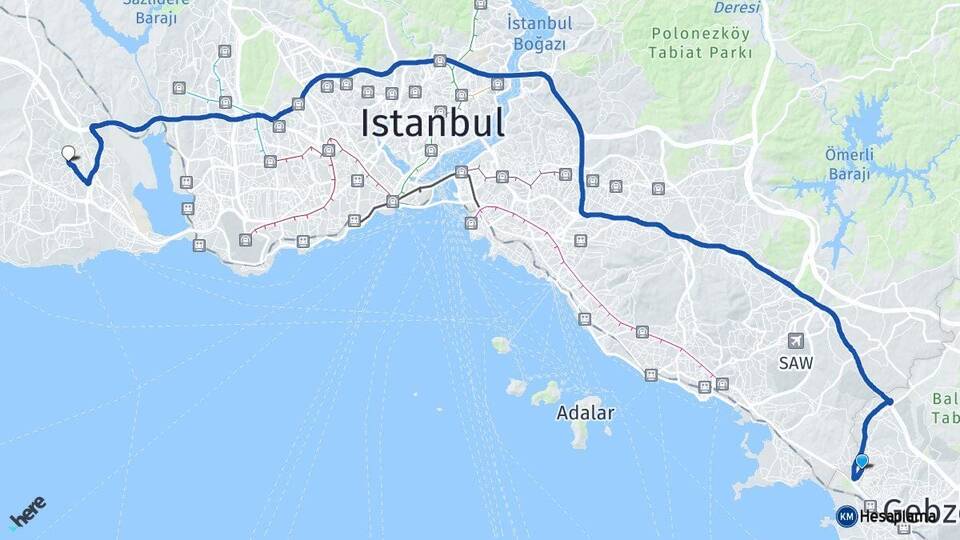 Kocaeli Çayırova Esenyurt İstanbul Arası Kaç Km - Yol Haritası