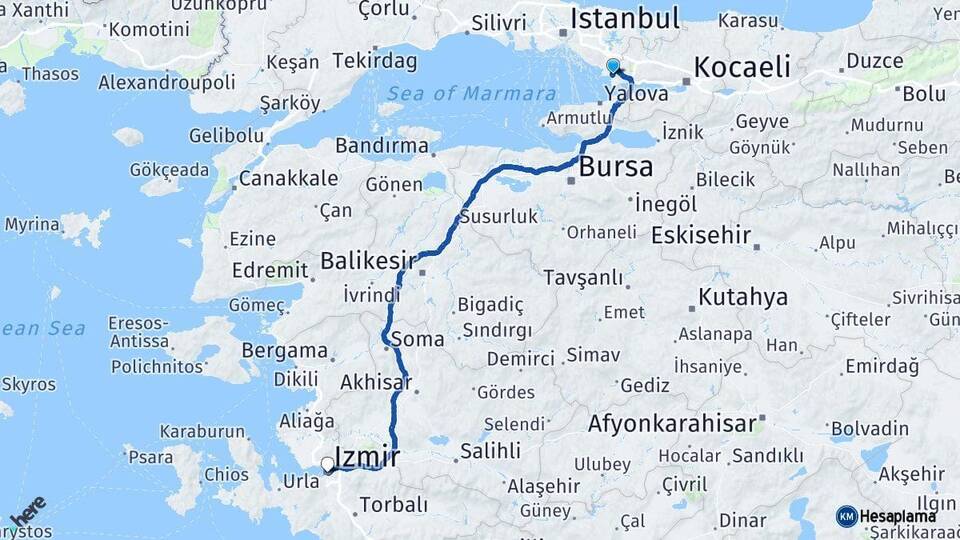 Kocaeli Çayırova İzmir Arası Kaç Km - Yol Haritası