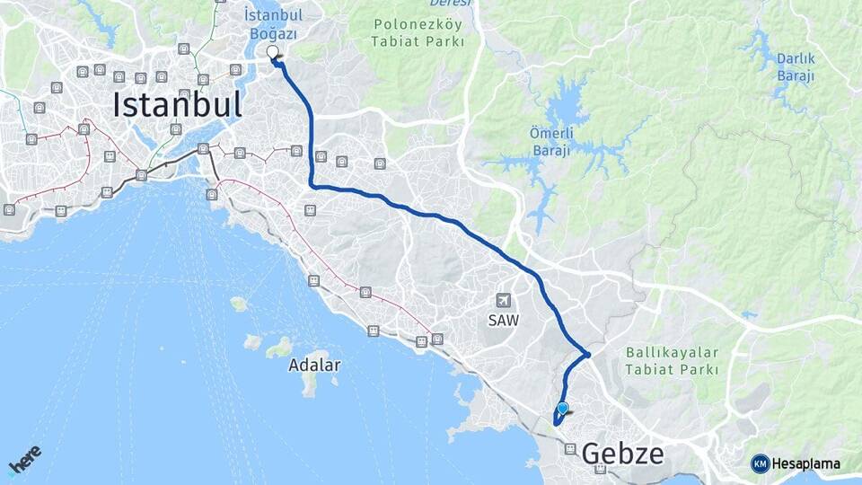 Kocaeli Çayırova Kavacık Beykoz İstanbul Arası Kaç Km - Yol Haritası