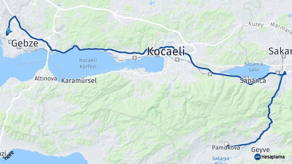 Kocaeli Çayırova Pamukova Sakarya Arası Kaç Km - Yol Haritası