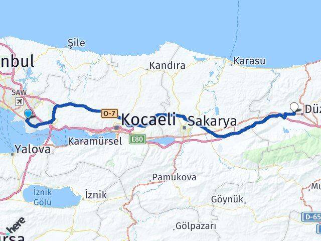 Kocaeli Çayırova Taşköprü Düzce Arası Kaç Km - Yol Haritası