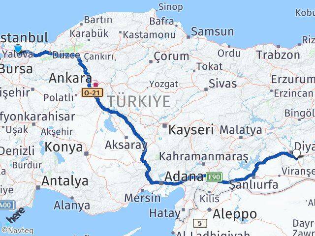 Kocaeli Çınar Diyarbakır Arası Kaç Km - Yol Haritası