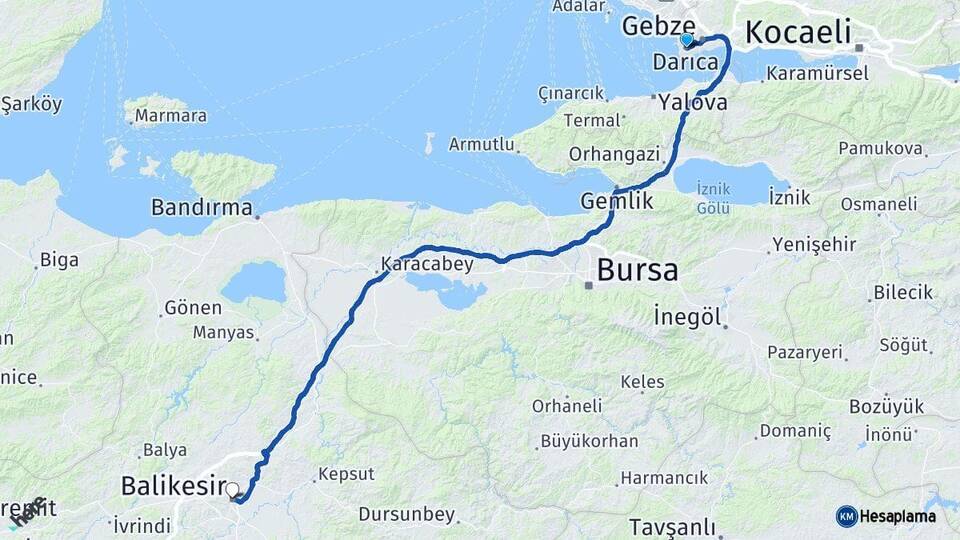 Kocaeli Darıca Balıkesir Arası Kaç Km - Yol Haritası