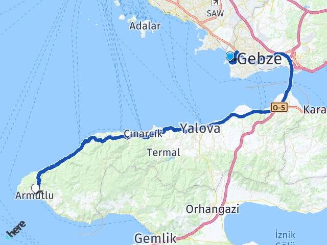 Kocaeli Darıca Bayramoğlu Armutlu Yalova Arası Kaç Km - Yol Haritası