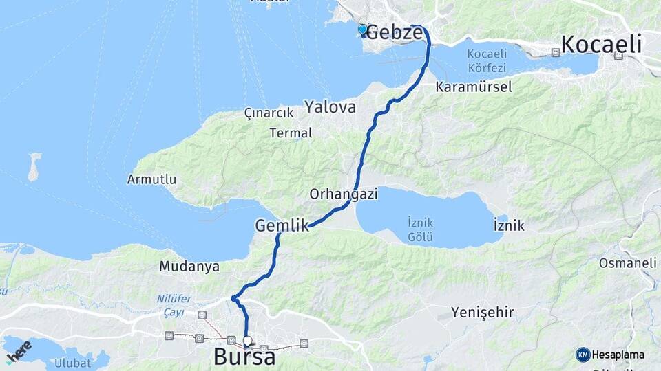 Kocaeli Darıca Bayramoğlu Osmangazi Bursa Arası Kaç Km - Yol Haritası