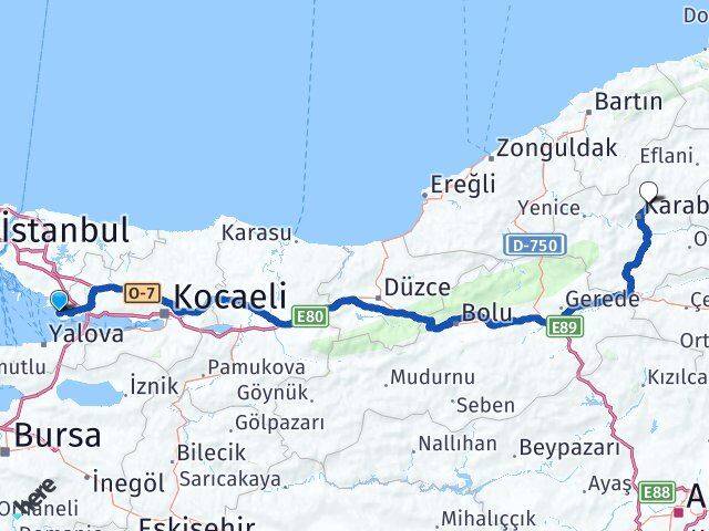 Kocaeli Darıca Bayramoğlu Safranbolu Karabük Arası Kaç Km - Yol Haritası