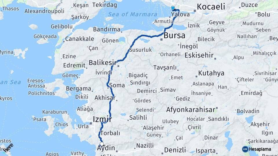 Kocaeli Darıca Bayramoğlu Şirince Selçuk İzmir Arası Kaç Km - Yol Haritası