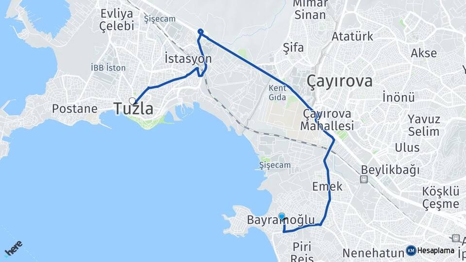 Kocaeli Darıca Bayramoğlu Tuzla İstanbul Arası Kaç Km - Yol Haritası