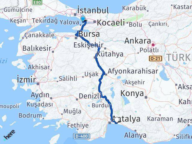 Kocaeli Darıca Belek Serik Antalya Arası Kaç Km - Yol Haritası