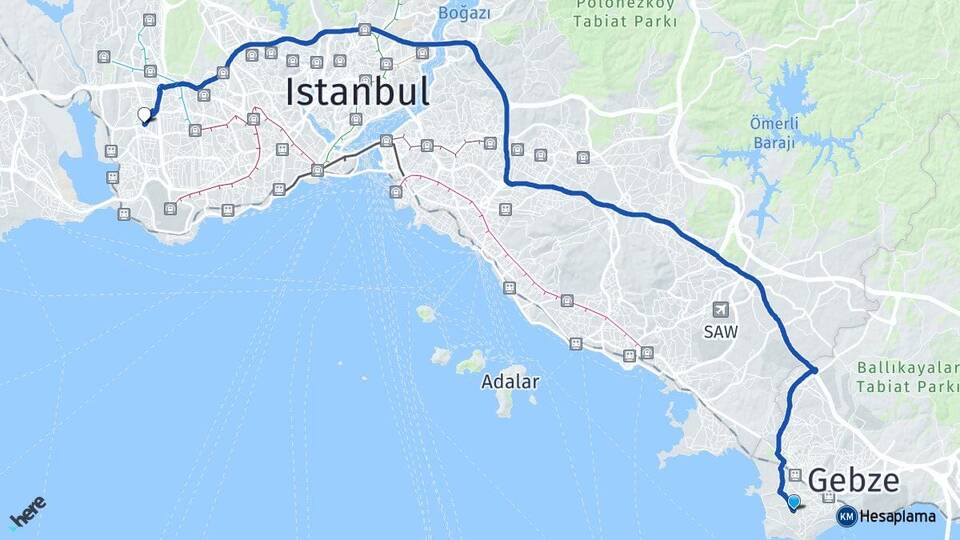 Kocaeli Darıca Halkalı Küçükçekmece İstanbul Arası Kaç Km - Yol Haritası