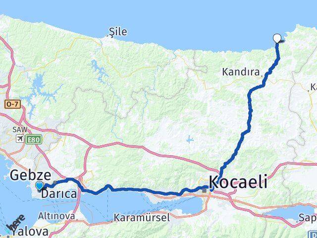 Kocaeli Darıca Kerpe Kandıra Arası Kaç Km - Yol Haritası