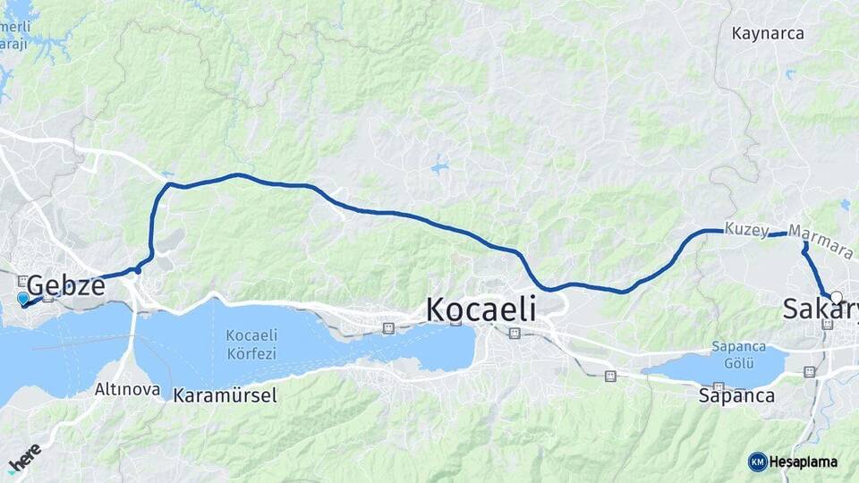 Kocaeli Darıca Sakarya Arası Kaç Km - Yol Haritası