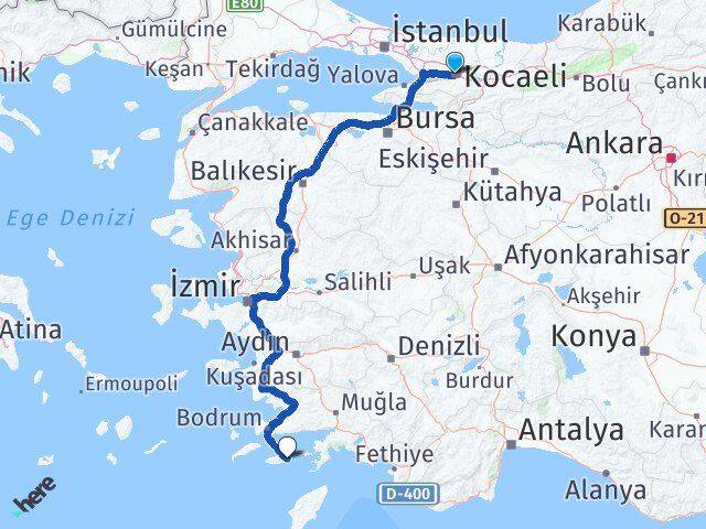 Kocaeli Datça Muğla Arası Kaç Km - Yol Haritası