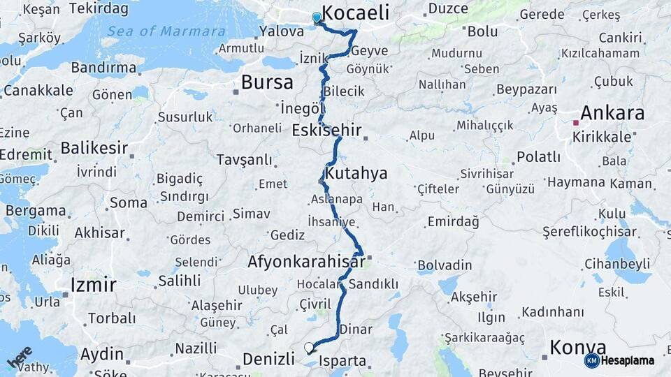 Kocaeli Dazkırı Afyonkarahisar Arası Kaç Km - Yol Haritası