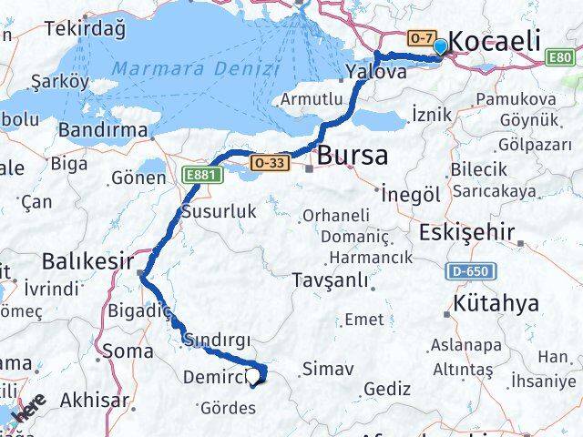 Kocaeli Demirci Manisa Arası Kaç Km - Yol Haritası