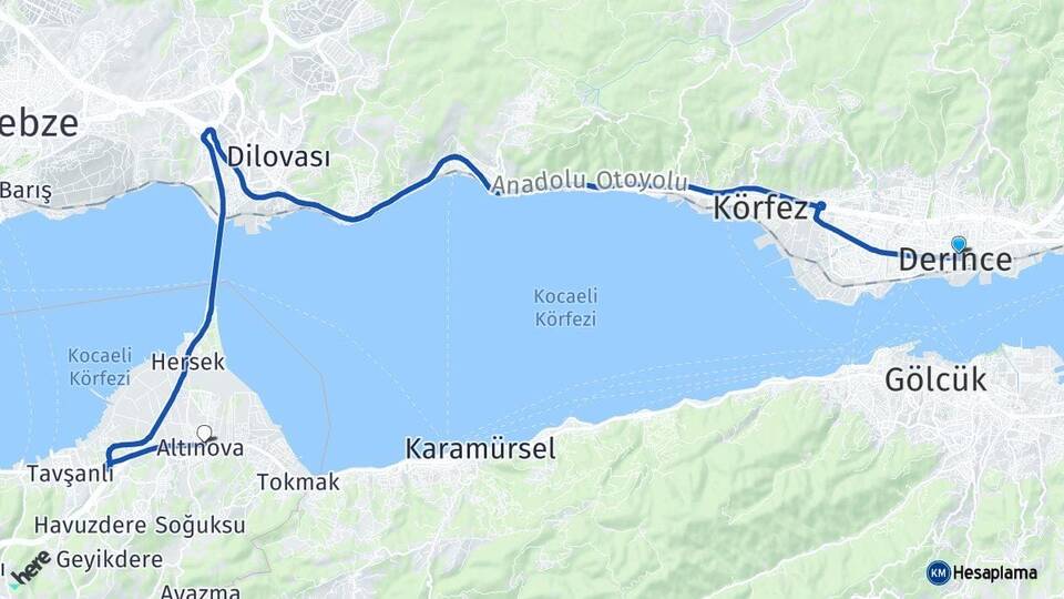 Kocaeli Derince Altınova Yalova Arası Kaç Km - Yol Haritası
