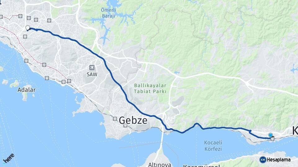 Kocaeli Derince Ataşehir İstanbul Arası Kaç Km - Yol Haritası