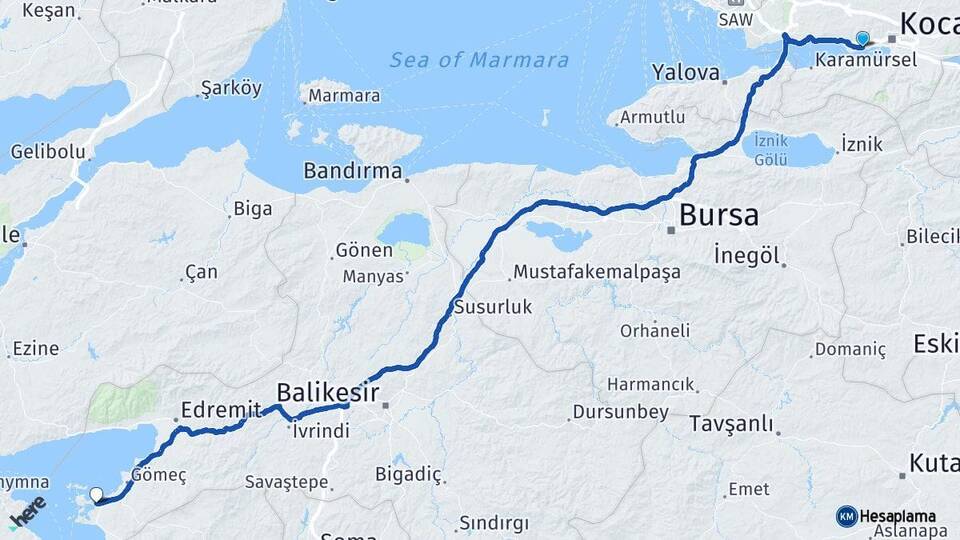 Kocaeli Derince Ayvalık Balıkesir Arası Kaç Km - Yol Haritası