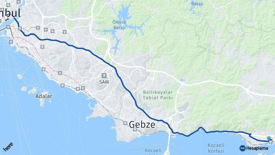 Kocaeli Derince Beşiktaş İstanbul Arası Kaç Km - Yol Haritası