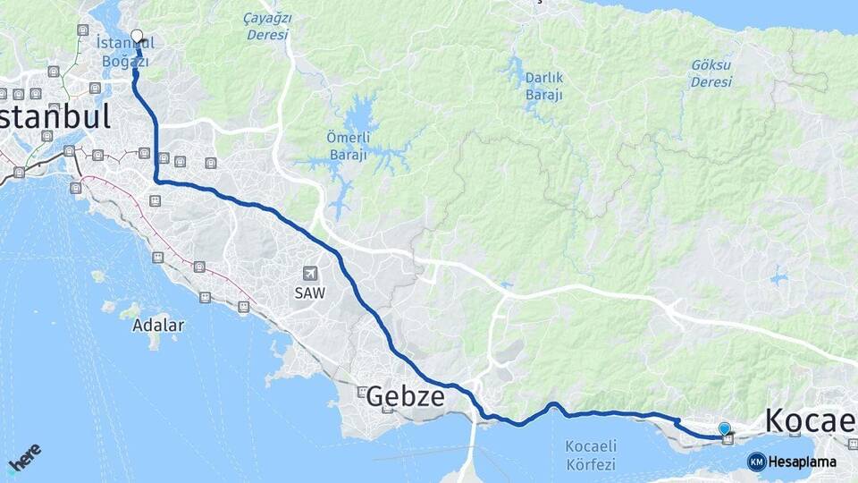 Kocaeli Derince Beykoz İstanbul Arası Kaç Km - Yol Haritası